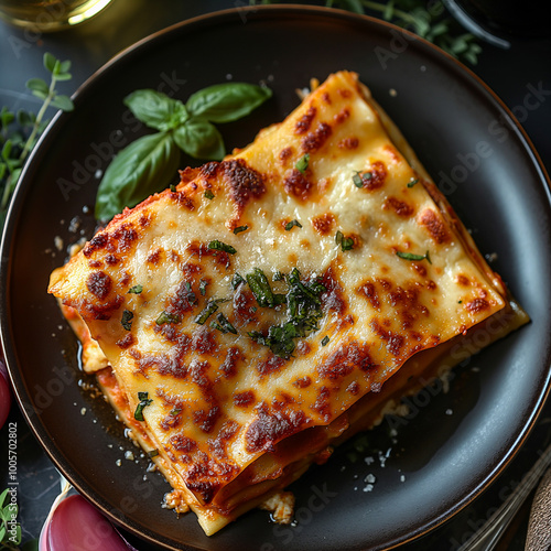 Mouthwatering Layered Lasagna Freshly Prepared With Herbs and Cheese. Generative AI