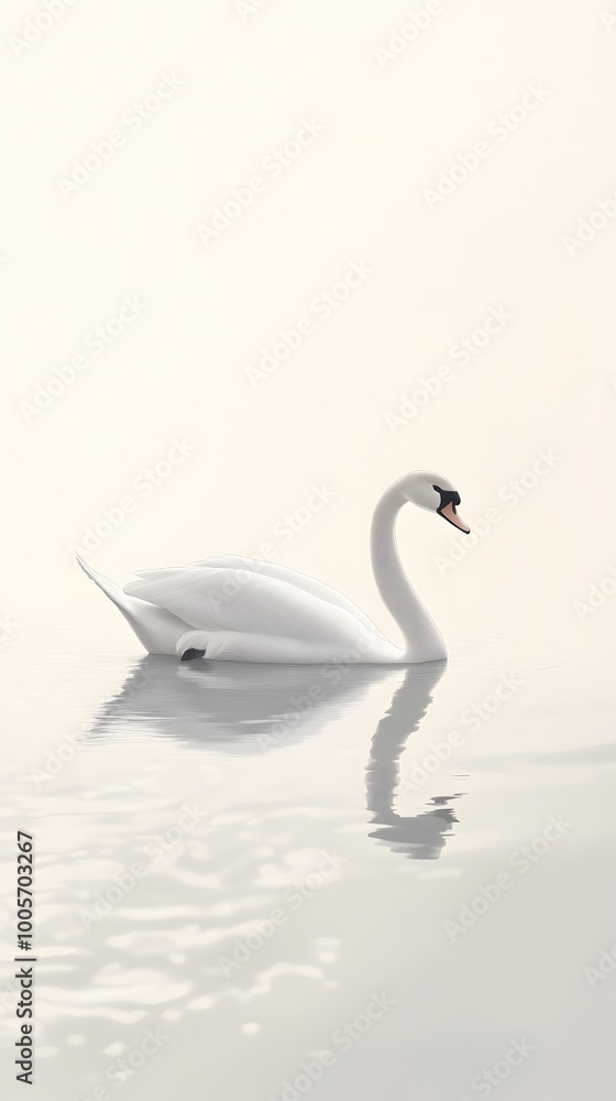 Elegant Swan Floating on Serene Monochrome Water Surface Elegant Swan Floating on Serene Monochrome Water Surface