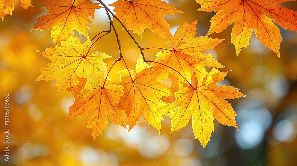 Vibrant yellow maple leaves in a beautiful autumn scene. Vibrant yellow maple leaves in a beautiful autumn scene.