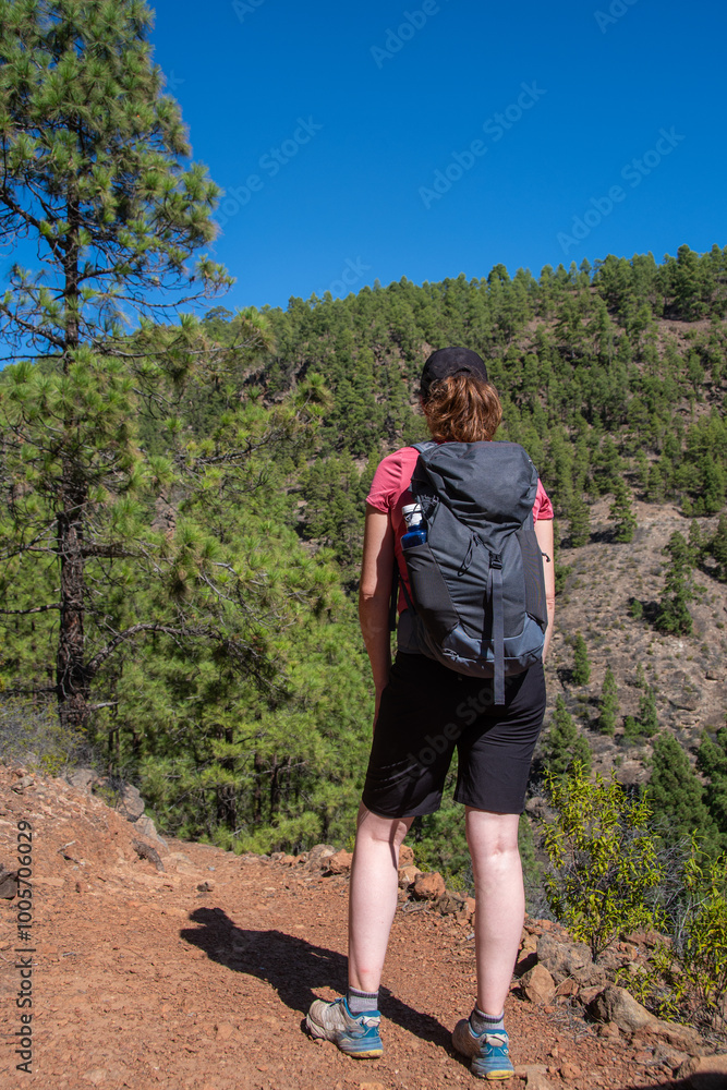 Hiker in “Parque Las Vegas” on the Canary Island of Tenerife