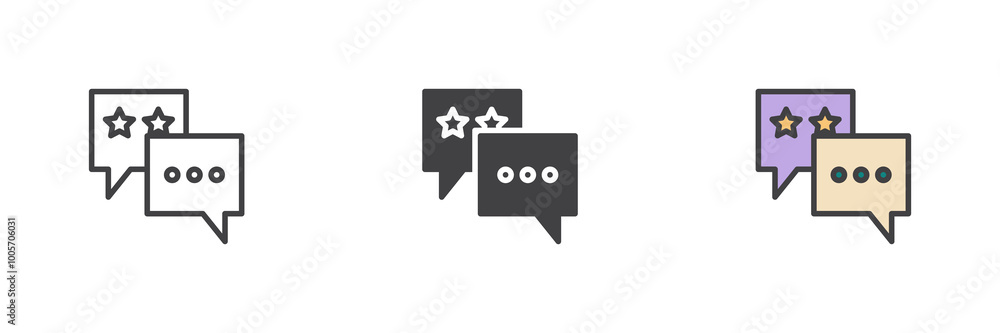 Speech bubble with stars different style icon set Speech bubble with stars different style icon set