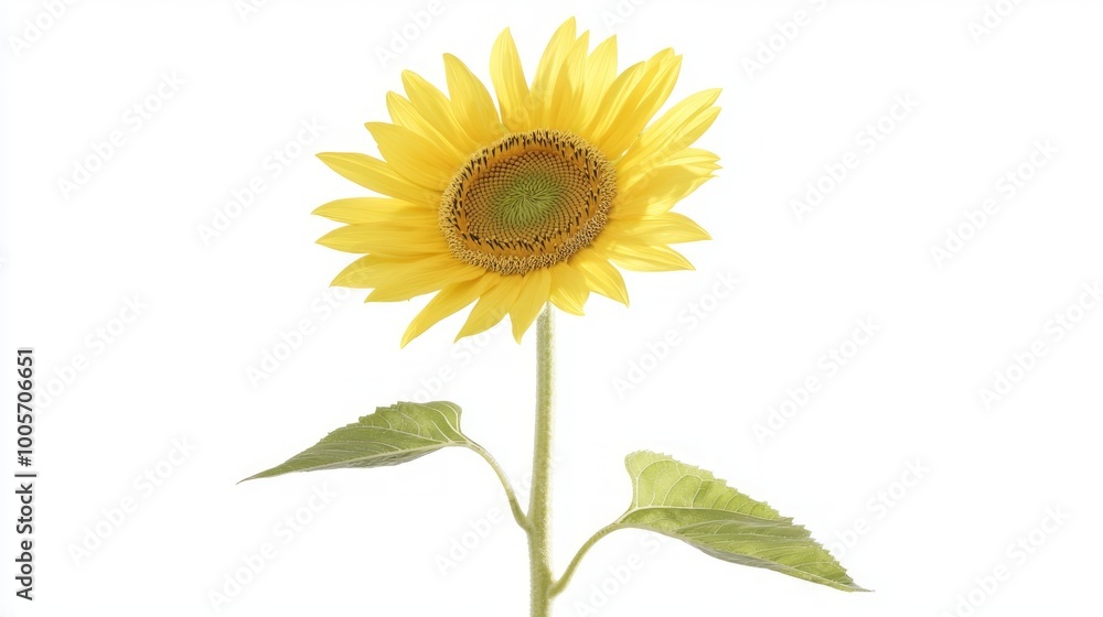 Radiant Single Sunflower: Bright Yellow Blossom on White Background