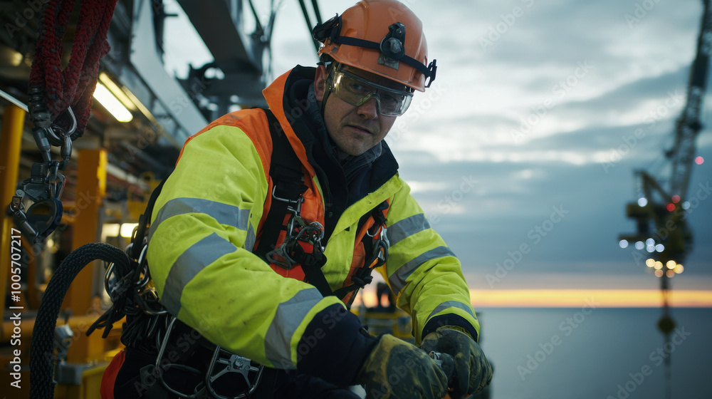 Fototapeta premium Worker in safety gear on construction site