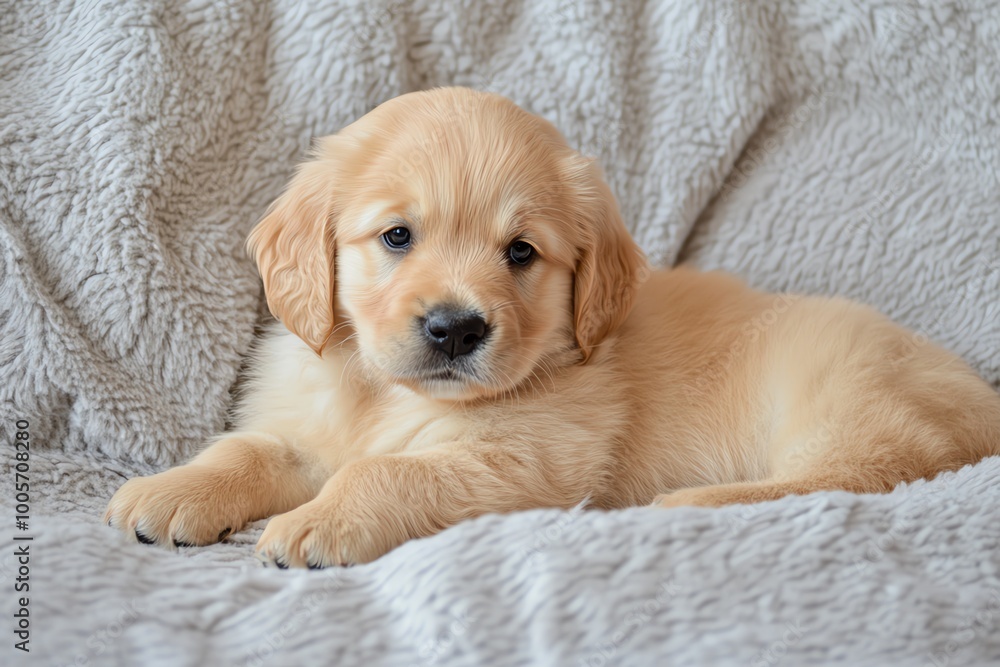 Golden retriever puppy on soft blanket Golden retriever puppy on soft blanket