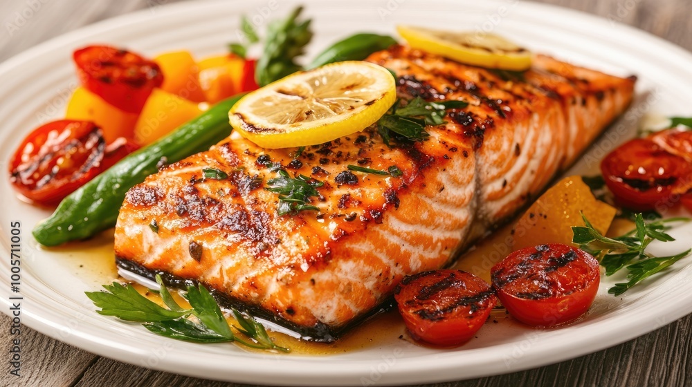 Grilled Salmon with Fresh Vegetables and Herbs Grilled Salmon with Fresh Vegetables and Herbs