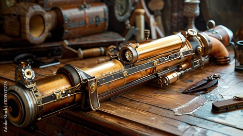 Wallpaper Mural Steampunk Weapon: A Detailed 3D Render of a Futuristic Gun Torontodigital.ca