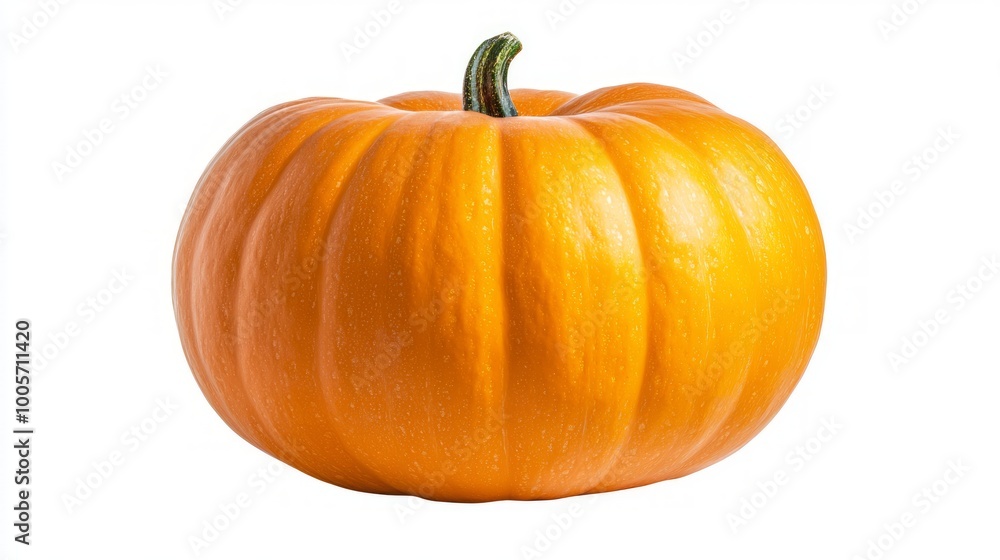 Vibrant Orange Pumpkin with Green Stem on White Background Vibrant Orange Pumpkin with Green Stem on White Background