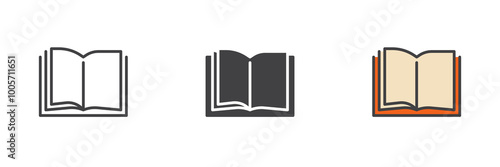 Open book pages different style icon set