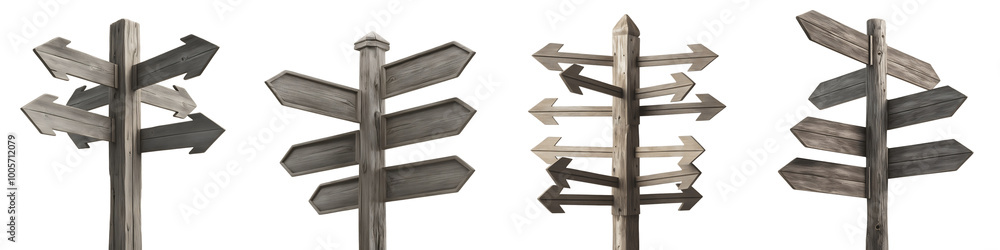 Rustic Wooden Directional Signpost Collection Set PNG isolated on transparent and white background Rustic Wooden Directional Signpost Collection Set PNG isolated on transparent and white background