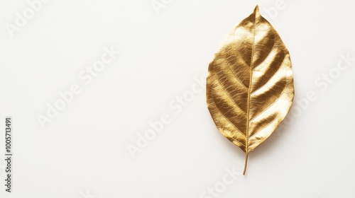 Elegance in Simplicity - Minimalist Golden Leaf on White Background