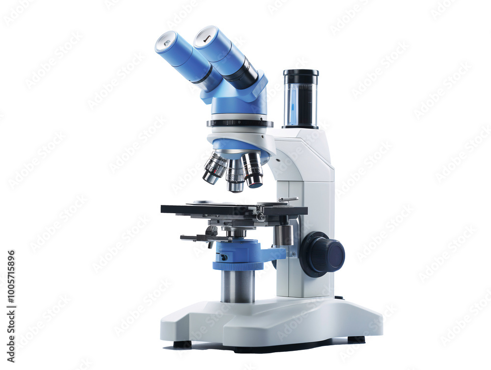 a white and blue microscope a white and blue microscope