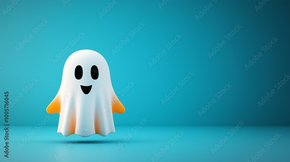Obraz premium A cute little Halloween ghost, Halloween concept, minimalist background, space for text