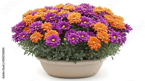 Vibrant Purple and Orange Flower Arrangement in Pot