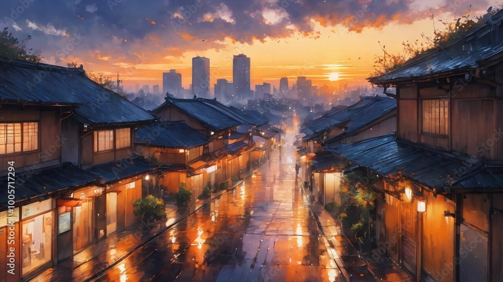 Fototapeta premium anime autumn illustration background