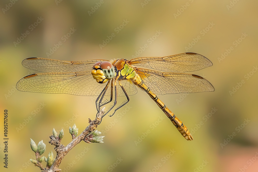 Dragonfly perched on a delicate branch Dragonfly perched on a delicate branch