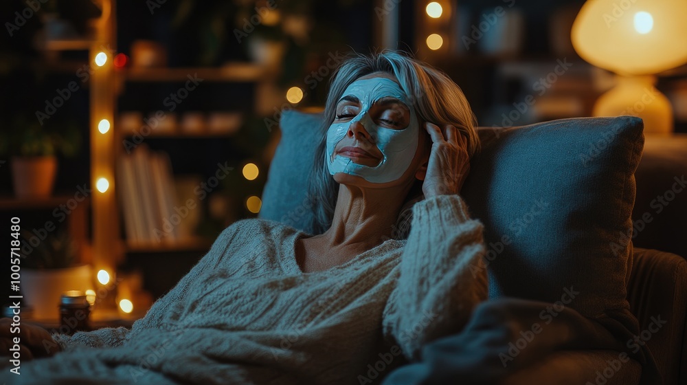 Obraz premium Relaxing Evening with Facial Mask at Home