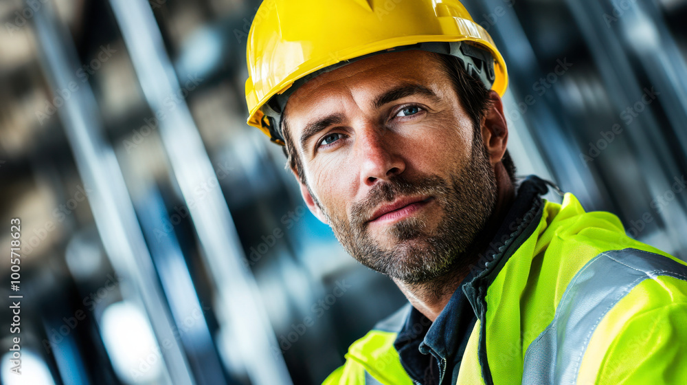 Construction worker in safety gear, portrait Construction worker in safety gear, portrait