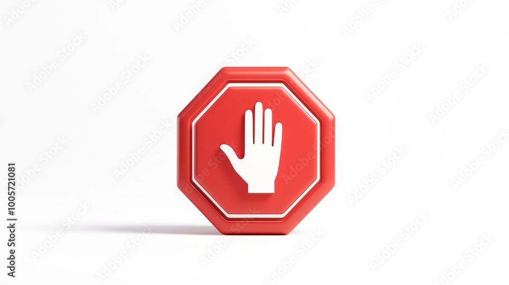 Red stop sign with hand symbol, white isolated background Red stop sign with hand symbol, white isolated background