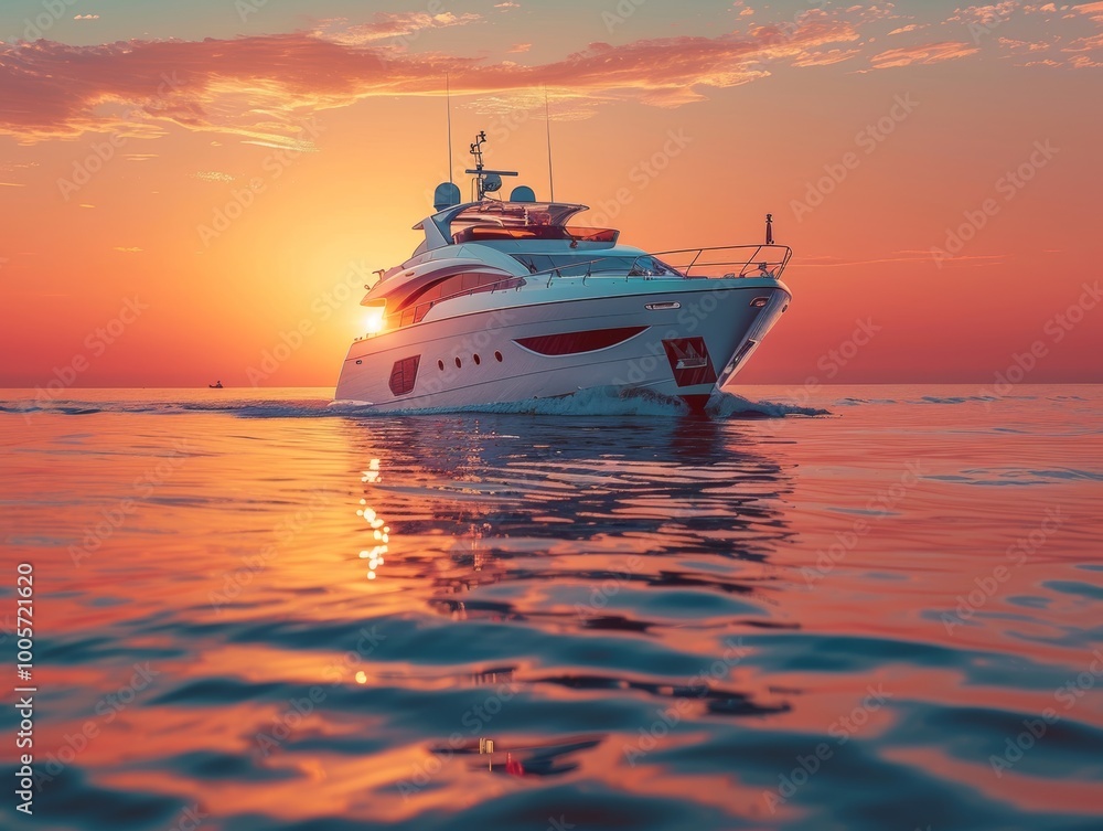 Luxurious expensive white yacht boat on sea or ocean water during the sunset - ai Luxurious expensive white yacht boat on sea or ocean water during the sunset - ai