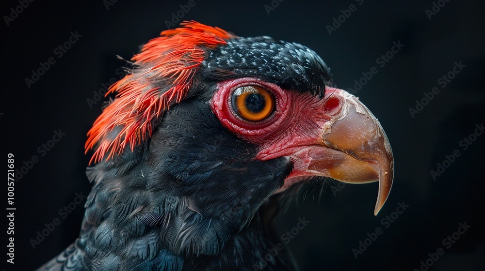 Close-Up Portrait of a Black and Red Bird with Sharp Beak Close-Up Portrait of a Black and Red Bird with Sharp Beak