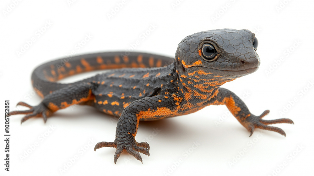 Obraz premium A vibrant lizard with striking orange and black patterns, showcasing its unique features in a captivating pose.