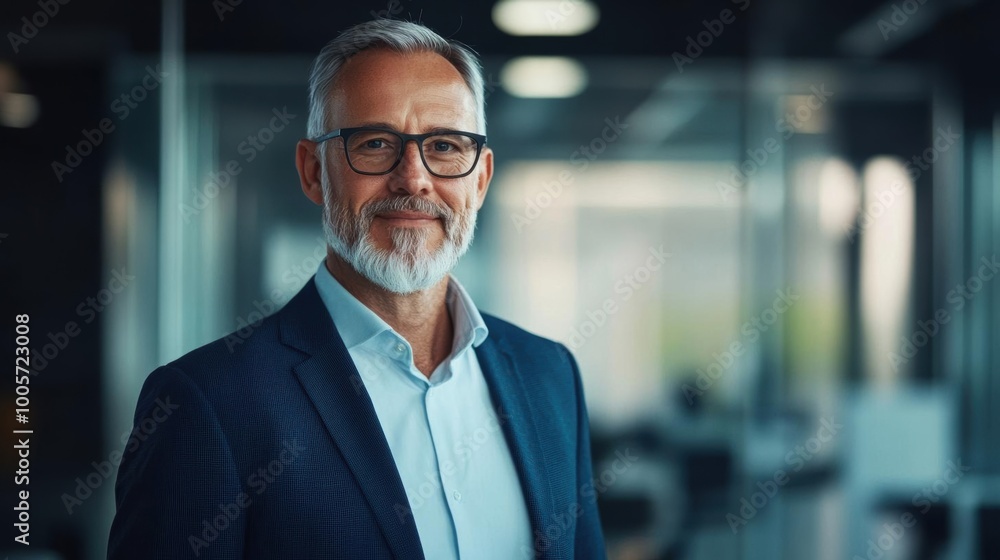 Confident senior business professional in modern office setting, wearing glasses and a suit, representing leadership and experience. Confident senior business professional in modern office setting, wearing glasses and a suit, representing leadership and experience.