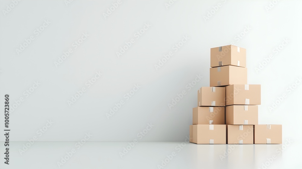 Pyramid Shaped Stack of Parcels with Creative Lighting on White Background Pyramid Shaped Stack of Parcels with Creative Lighting on White Background