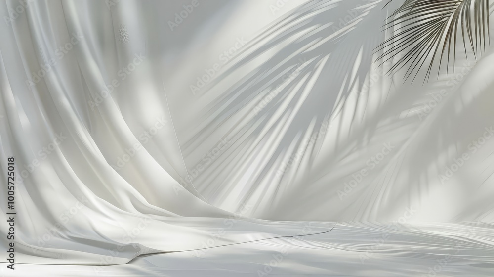 White Curtain with Palm Shadow White Curtain with Palm Shadow