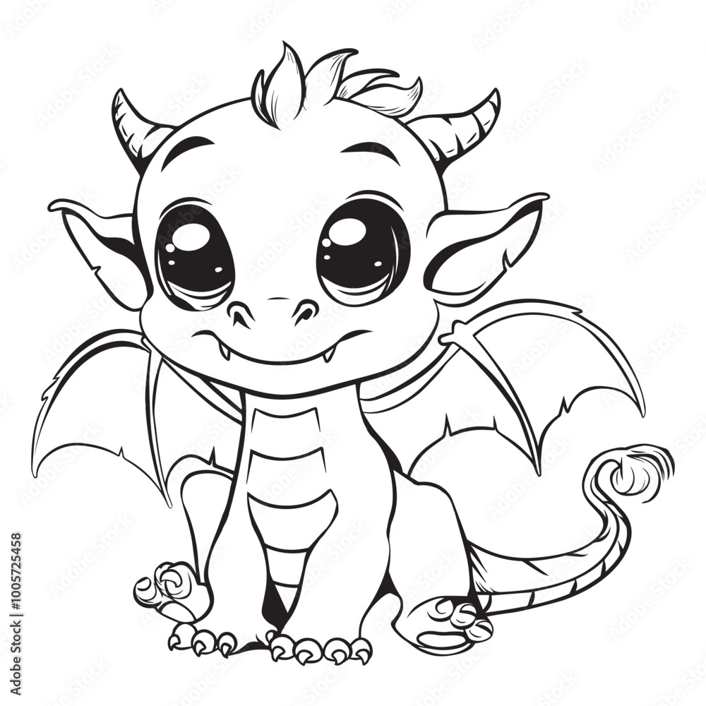 Baby Cute Dragon Outline Design - Dragon vector illustration in black and white Baby Cute Dragon Outline Design - Dragon vector illustration in black and white