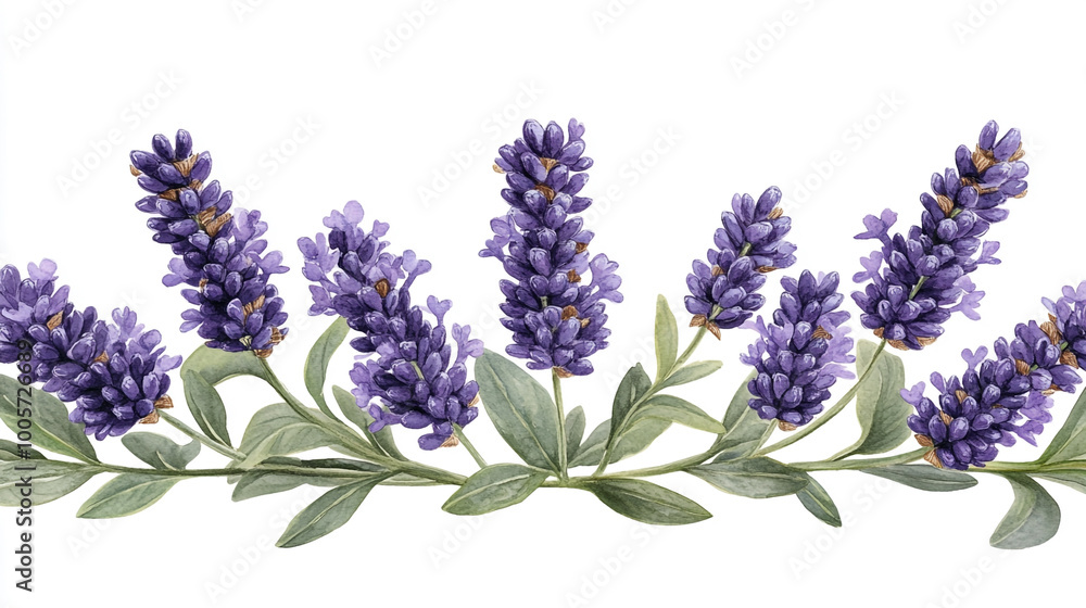 Obraz premium Beautiful lavender flowers with delicate purple petals and green leaves, perfect for floral designs and nature-inspired projects.