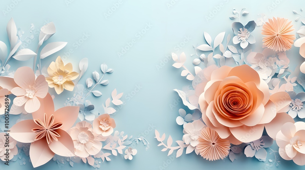 Floral trendy abstract background with 3d paper flowers. Floral trendy abstract background with 3d paper flowers.