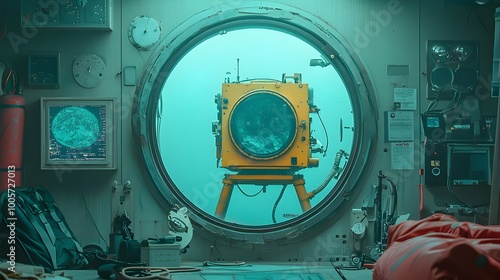 Serene Window View Revealing a Compact Self Sustaining Ecosystem Quietly Thriving Inside a Submarine or Spacecraft Interior photo