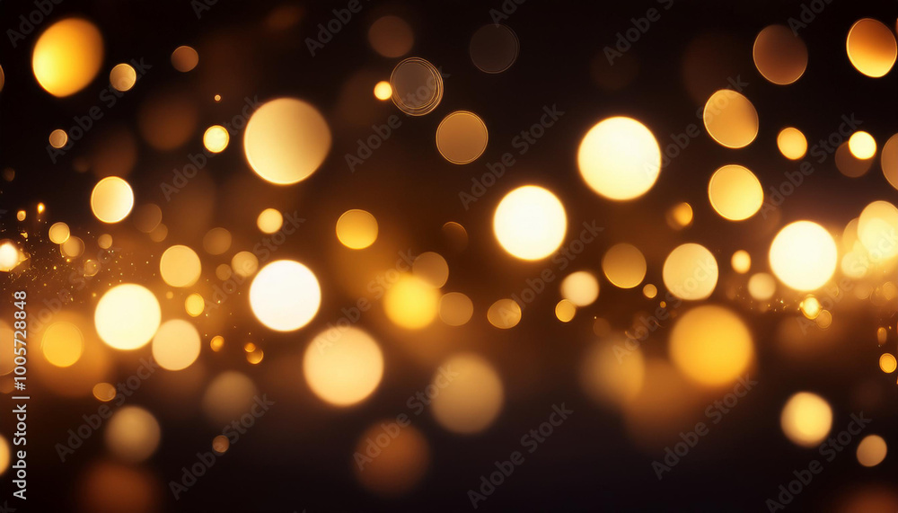Glowing golden bokeh lights scattered against a dark background. Glowing golden bokeh lights scattered against a dark background.
