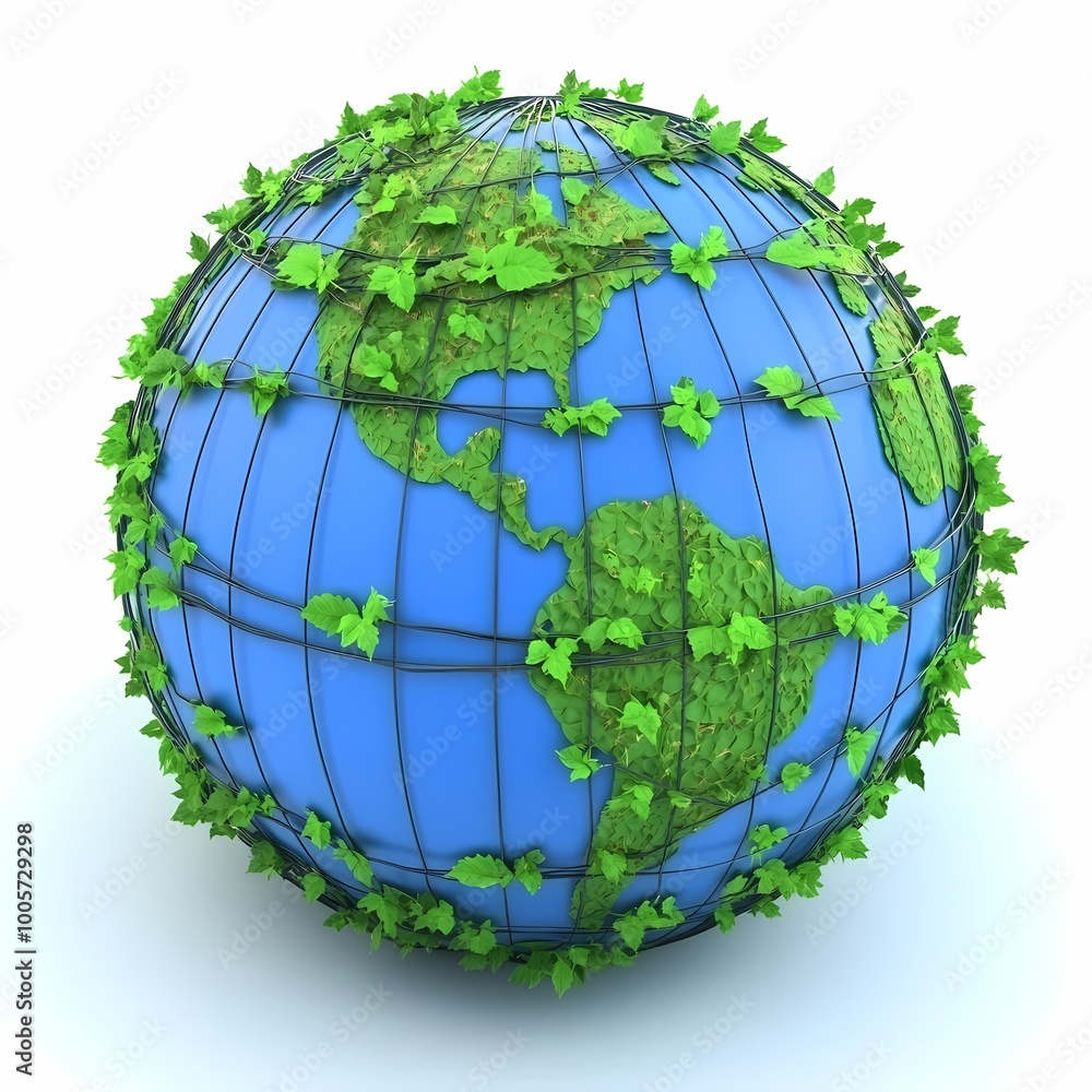 Clean Earth Day Symbol Featuring Planet with Green Leaves Clean Earth Day Symbol Featuring Planet with Green Leaves