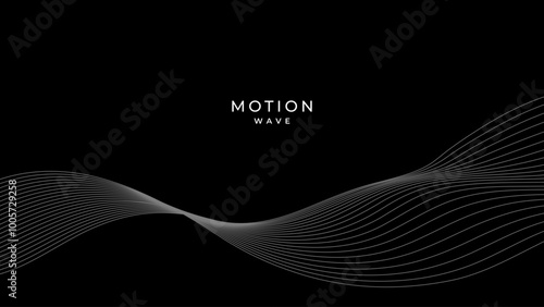 Flowing black wave line background with text space