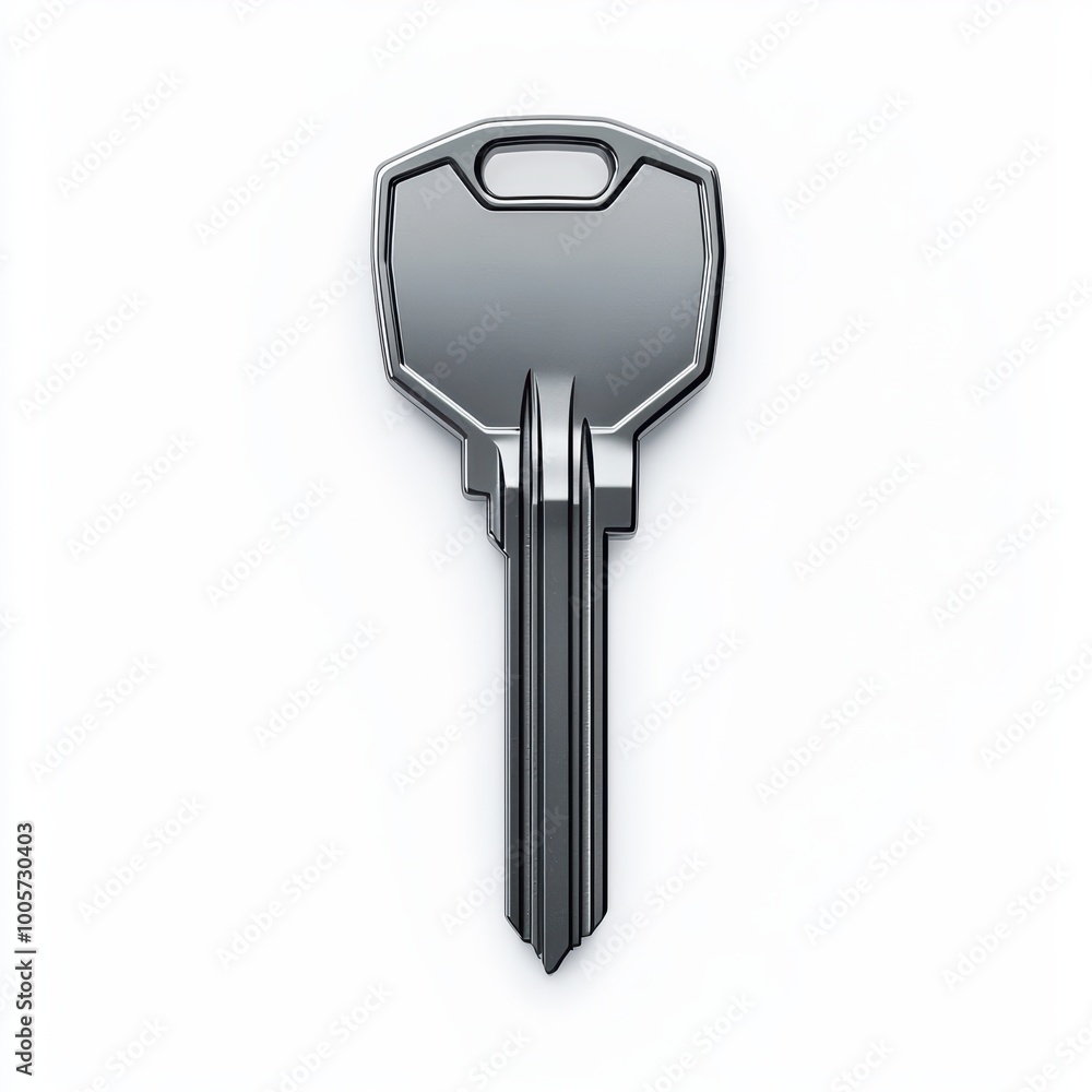 A detailed view of a shiny metal key on a white isolated background. A detailed view of a shiny metal key on a white isolated background.