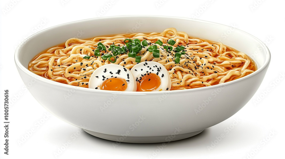 Delicious bowl of ramen noodles topped with soft boiled eggs, green onions, and sesame seeds, perfect for a comforting meal. Delicious bowl of ramen noodles topped with soft boiled eggs, green onions, and sesame seeds, perfect for a comforting meal.
