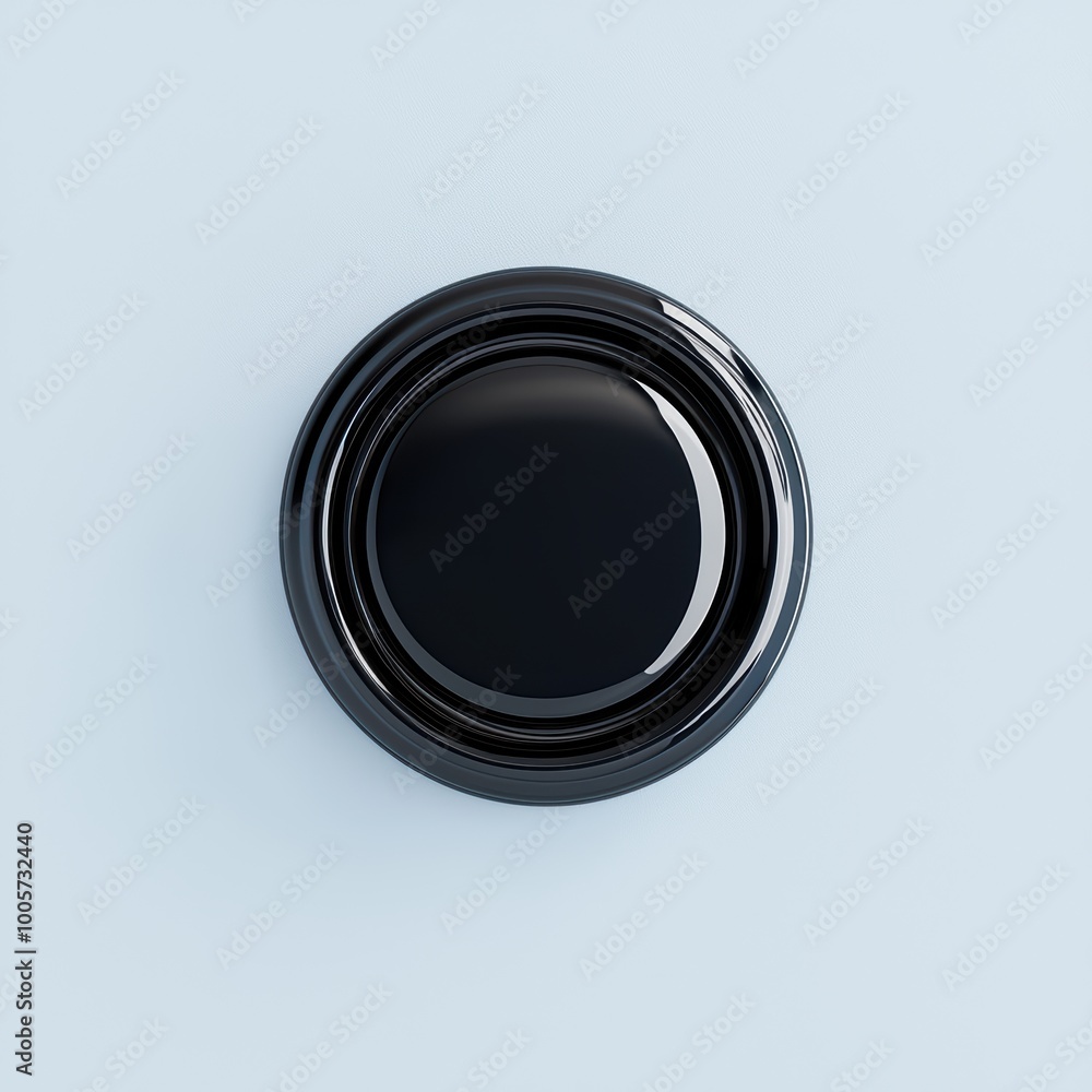 A sleek black plate isolated on a light blue background, perfect for minimalist table settings. A sleek black plate isolated on a light blue background, perfect for minimalist table settings.
