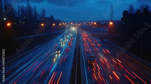 Nighttime Traffic Flow in Urban Setting photo