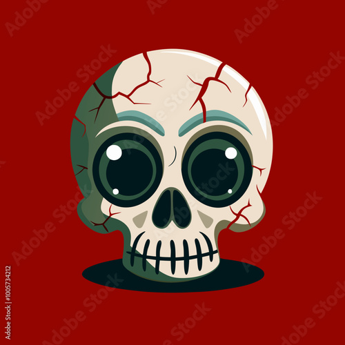 A whimsical skull with lips and a rose, surrounded by classic skull and crossbones imagery