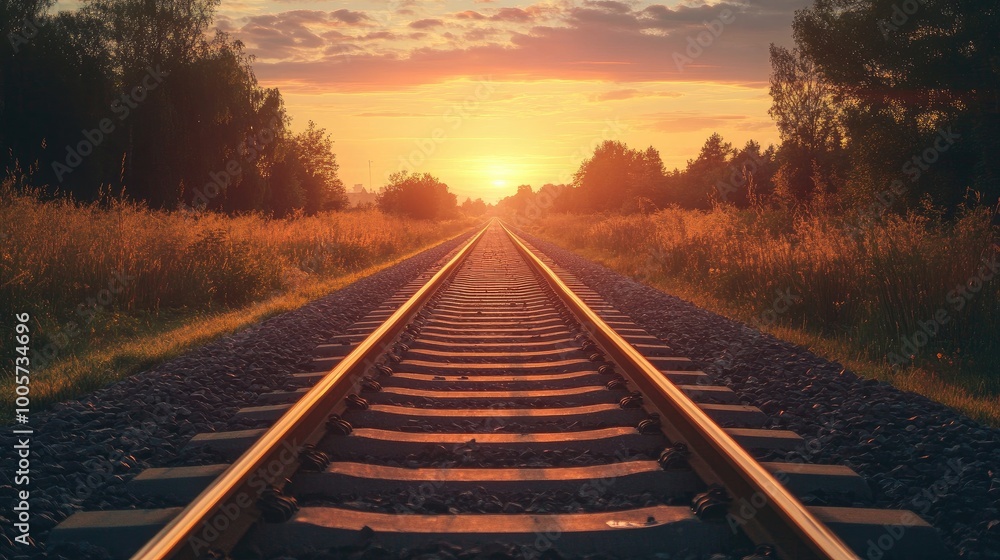 Fototapeta premium Tranquil Sunset Over Railroad Tracks