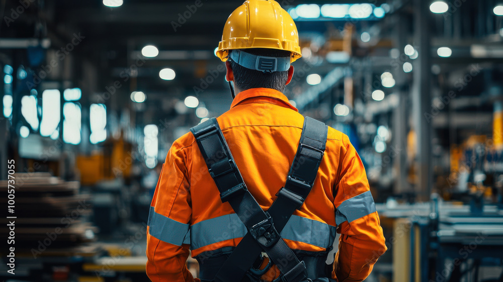 Worker in safety gear, factory background Worker in safety gear, factory background