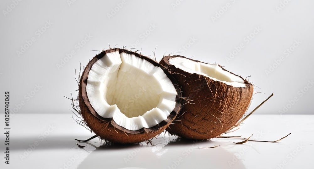 Fresh open coconut on grey background Fresh open coconut on grey background