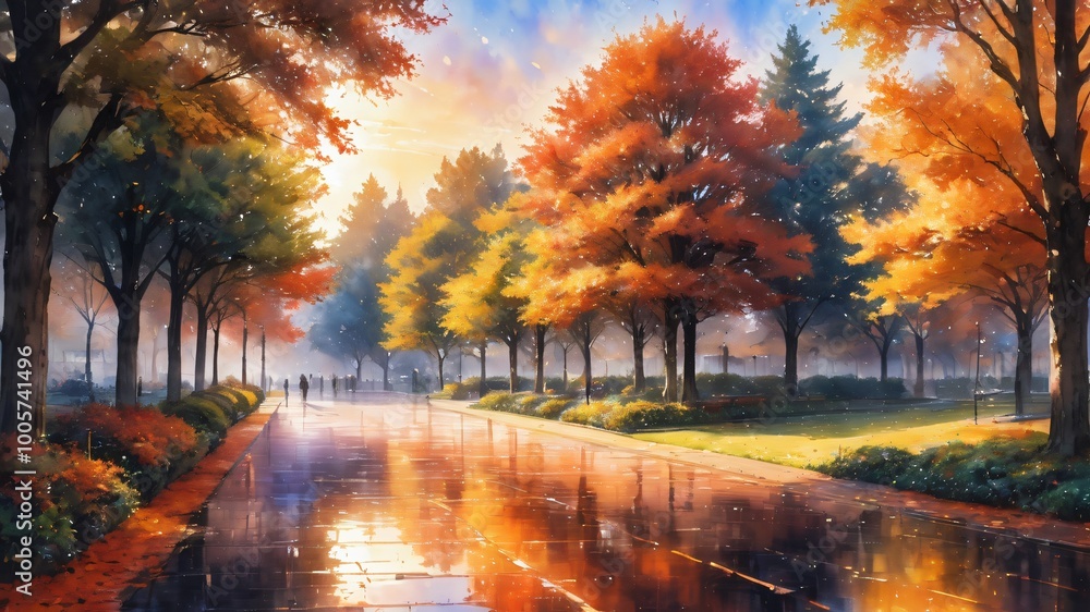Fototapeta anime autumn illustration background