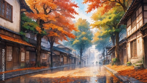anime autumn illustration background