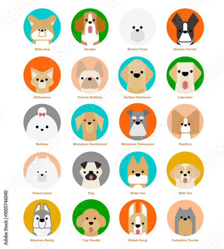 20種類の可愛い犬のアイコンセット