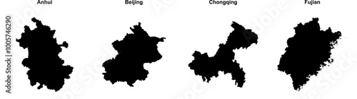 Anhui, Beijing, Chongqing, Fujian outline maps