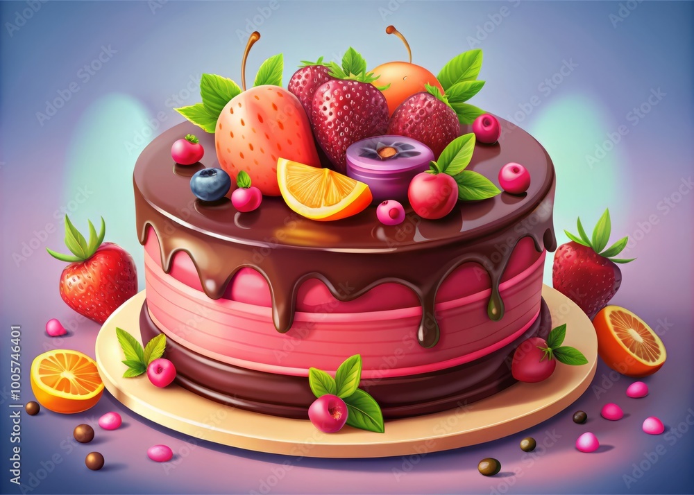 Celebrate Chocolate Day with a charming vector illustration, showcasing a delightful chocolate cake surrounded by vivid Celebrate Chocolate Day with a charming vector illustration, showcasing a delightful chocolate cake surrounded by vivid