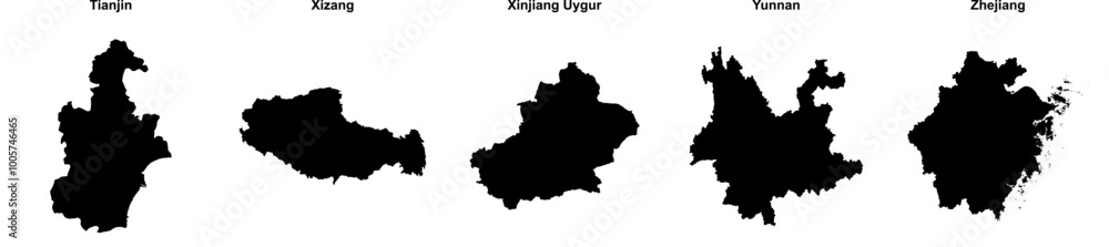 Tianjin, Tibet, Xinjiang Uygur, Yunnan, Zhejiang outline maps Tianjin, Tibet, Xinjiang Uygur, Yunnan, Zhejiang outline maps