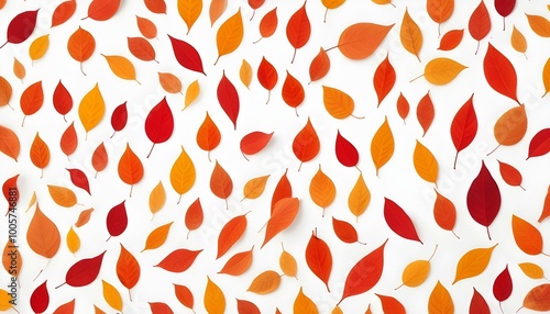 Colorful autumn leaves scattered on a white background, showcasing vibrant reds, oranges, yellows, and browns, perfect for seasonal decorations or as a backdrop for fall-themed designs